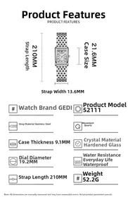 Detailed specifications of the vintage square stainless steel women's quartz watch