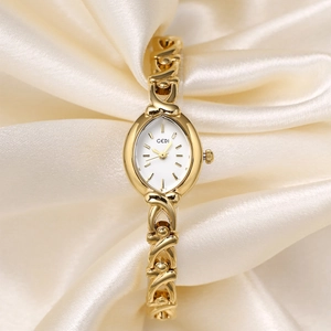 Montre À Quartz Élégante Pour Femmes Cadran Ovale Étanche Style Bracelet Alliage Maillons Rétro Mode Bijoux Luxe