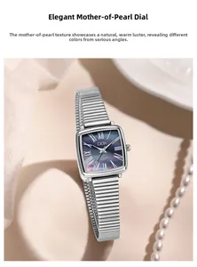 Detail of luxury square watch with blue gradient mother of pearl dial and Roman numerals