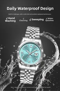 Montre femme étanche en argent avec cadran bleu clair et bracelet en acier