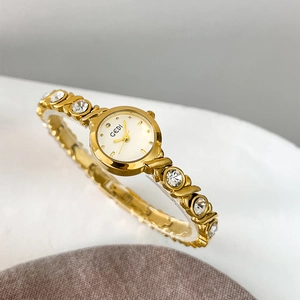 Women Bracelet Watch Alloy Quartz Elegant Wristwatch With Rhinestone Faux Artificial Pearl Analog Waterproof Luxury Jewelry Style