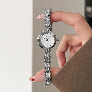 Elegant GEDI women's bracelet watch with silver metal band and sparkling crystal accents