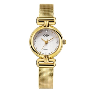 Montre à quartz élégante en maille dorée avec cadran blanc texturé et cristaux