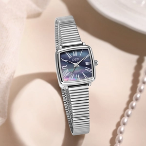 GEDI Montre à Quartz Carrée de Luxe pour Femme Cadran en Nacre Rétro Étanche Bracelet Élastique Élégant