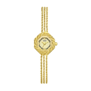 Orologio Gedi dorato ottagonale con cinturino intrecciato e quadrante con texture