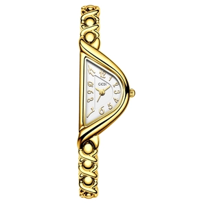 GEDI luxury vintage gold alloy quartz watch for women with unique semi-circle dial design