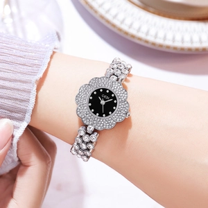 Orologio GEDI lusso da donna a forma di fiore con strass argentati e quadrante nero elegante