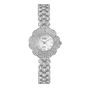 Orologio GEDI di lusso da donna al quarzo a forma di fiore con strass d'argento