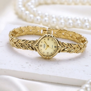 Ladies Quartz Watch Elegant Wheat Leaf Link Bracelet Metal Strap Dial With Date Waterproof Retro Fashion Wristwatch