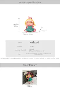 Detailed size specifications for a handmade crochet pink monster crossbody bag