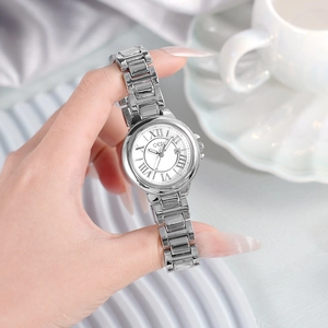 GEDI luxury silver steel watch for women with Roman numerals and date window