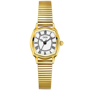 GEDI vintage tonneau quartz watch for women with golden octagonal case and roman numerals