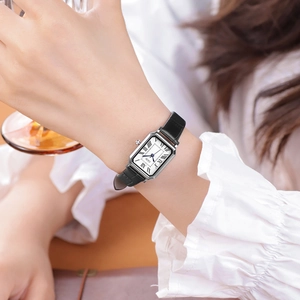 Classic GEDI square watch with silver case, white dial, and black crocodile leather strap