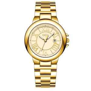 GEDI luxury gold-tone round dial watch for women with Roman numerals and date display