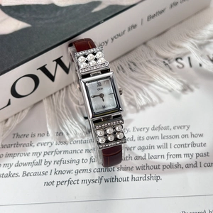 Montre à Quartz Rectangle Vintage pour Femme Avec Künstliche Perle Strass Bracelet en Cuir Véritable de Luxe Étanche Montre-Bracelet Bijoux de Mode