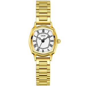 Elegant gold tonneau watch for women with octagonal case and Roman numerals dial