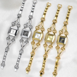 Elegant square dial ladies quartz watches with chain bracelet straps in gold and silver