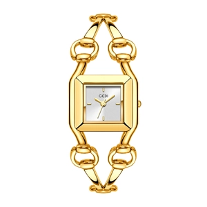 Montre GEDI luxe pour femme avec cadran carré et bracelet doré à maillons évidés