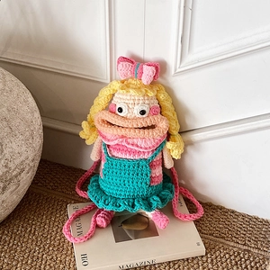 Sac À Épaule En Crochet Fait Main Pour Enfants Poupée Dessin Animé Mignonne Sacoche Tricotée Nouveauté