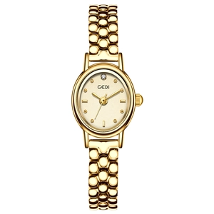 Elegante goldene ovale Damen-Edelstahluhr mit Champagner-Zifferblatt und Gliederkette