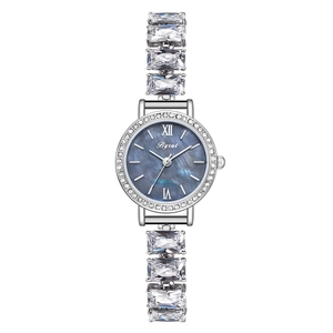 Elegant women's watch with blue mother of pearl dial and crystal link bracelet in silver