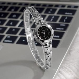 Elegante orologio da donna al quarzo argento con quadrante nero e cinturino in metallo