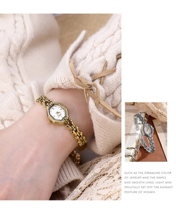 Elegant gold octagonal quartz watch for women featuring a minimalist link bracelet design