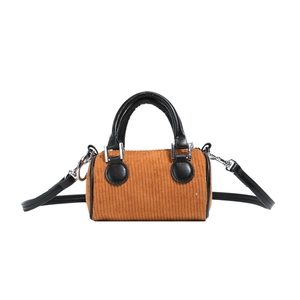 Mini sac seau en velours côtelé orange pour enfants avec poignées en cuir noir