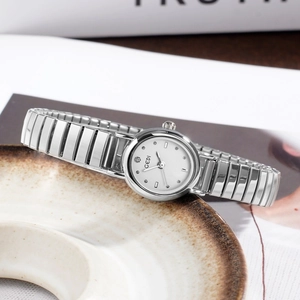 Women Quartz Watch Elegant Oval Dial Stainless Steel Elastic Stretch Band Waterproof Luxury Vintage Wristwatch For Ladies