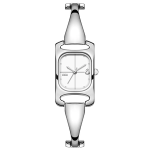 Elegante silberne Quarz-Armbanduhr für Damen mit integriertem Edelstahl-Armbandgehäuse