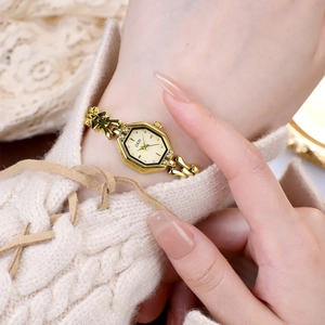 Elegant GEDI women's watch with gold hexagonal dial and vintage link bracelet