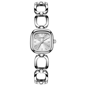 Orologio al quarzo quadrato argento elegante con quadrante minimale e cinturino a catena