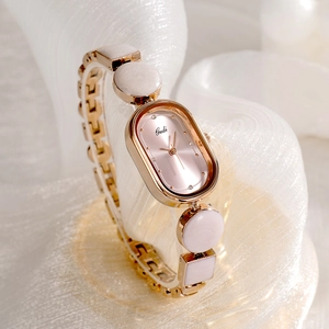 Elegant oval rose gold quartz watch for women with white shell link bracelet Gedi brand