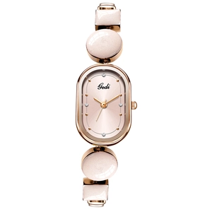 Elegant Gedi oval quartz watch for women with rose gold finish and pink beaded bracelet