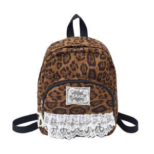 Sac à dos vintage léopard avec dentelle blanche et pendentif cœur en perle pour femme
