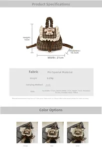 Detailed size chart for mini backpack with cute ruffles and bear charm accessory