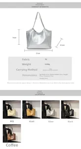 Detailed size specifications and color options for the large chain tote bag