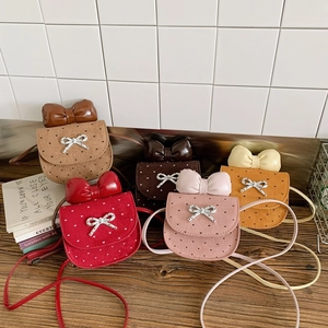 Borsa A Tracolla Mini Da Ragazza Pelle PU Camoscio Cuore Pois Grande Fiocco Dolce Borsa A Spalla Per Bambini