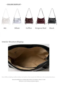 Detail view of large PU leather tote bag interior with zipper pocket and five color options