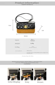 Detailed dimension guide for rhombus pattern quilted crossbody bag in tweed and PU leather