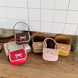 Mini Sac À Bandoulière Enfant Nœud Papillon Sac À Main Cuir PU Avec Chaîne Métallique Bordure Dentelle Style Doux Filles