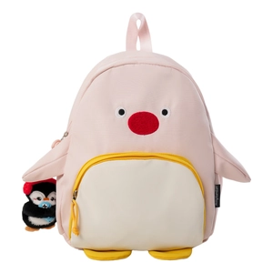 Sac à dos pingouin rose avec broderie et pendentif peluche pour école ou voyage
