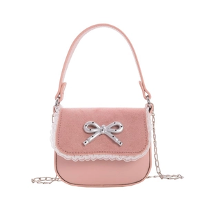 Sac bandoulière rose pour enfant avec nœud à pois, dentelle et bandoulière en métal