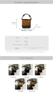 Detailed size chart and specifications for the suede contrast color kids bucket bag