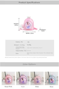 Detailed size specifications for sequin cartoon princess backpack with cute cat pendant