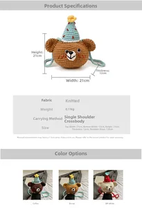 Detailed size chart and parameter guide for the bear crochet kids crossbody bag