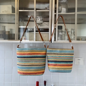 Borsa A Spalla Tracolla In Paglia Intrecciata A Righe Arcobaleno Per Donna Vacanze Estive Secchiello Casual
