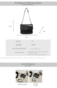 Detailed view of black PU chain shoulder bag showing dimensions and oil-wax leather texture