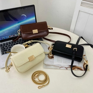 Women Shoulder Bag PU Leather Metal Lock Small Square Crossbody Bag Elegant Chain Strap Commuter Minimalist Handbag