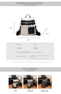 Detailed technical diagram showing PU travel backpack dimensions 32x34x14cm and weights
